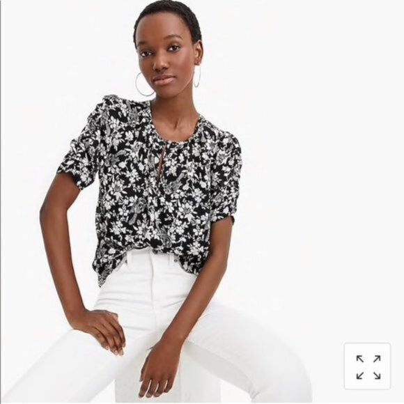 New Jcrew Ruched-sleeve top in floral print Womens Size XS Lined - Picture 1 of 6